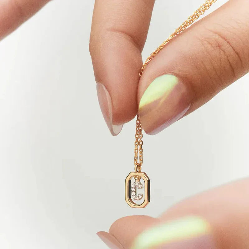 Women’s necklace with hexagonal initial pendant c