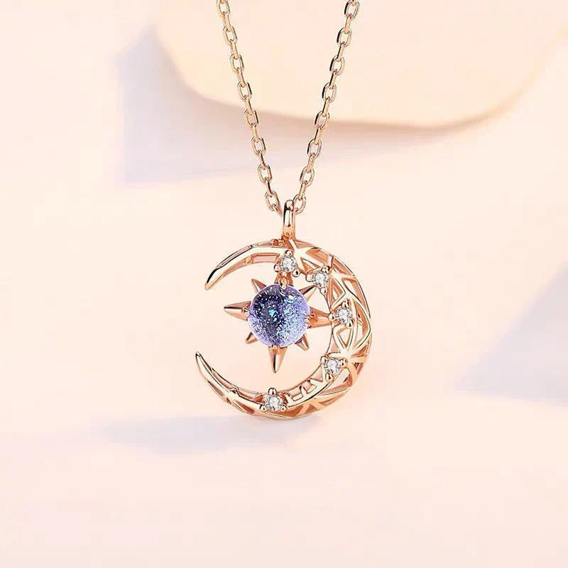 Women's Necklace with Star and Moon Pendant gold