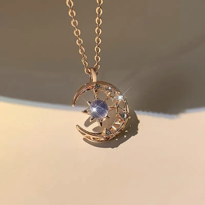 Women's Necklace with Star and Moon Pendant gold