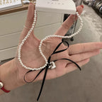 Choker Necklace with Heart Pendant and Black Pearls