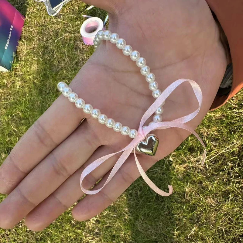 Choker Necklace with Heart Pendant and Pink Pearls