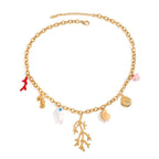 Coral and Shell Pendant Choker Necklace for Women