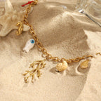 Coral and Shell Pendant Choker Necklace for Women