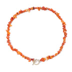 Choker Necklace with Natural Orange Coral Stone Pendant