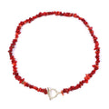 Choker Necklace with Natural Red Coral Stone Pendant