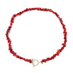 Choker Necklace with Natural Red Coral Stone Pendant