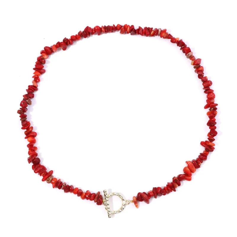 Choker Necklace with Natural Red Coral Stone Pendant