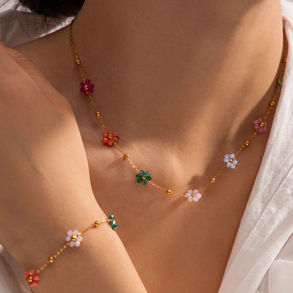 Choker Necklace with Colorful Flower Pendant