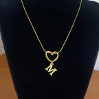 Choker necklace with initial and heart pendant - letter