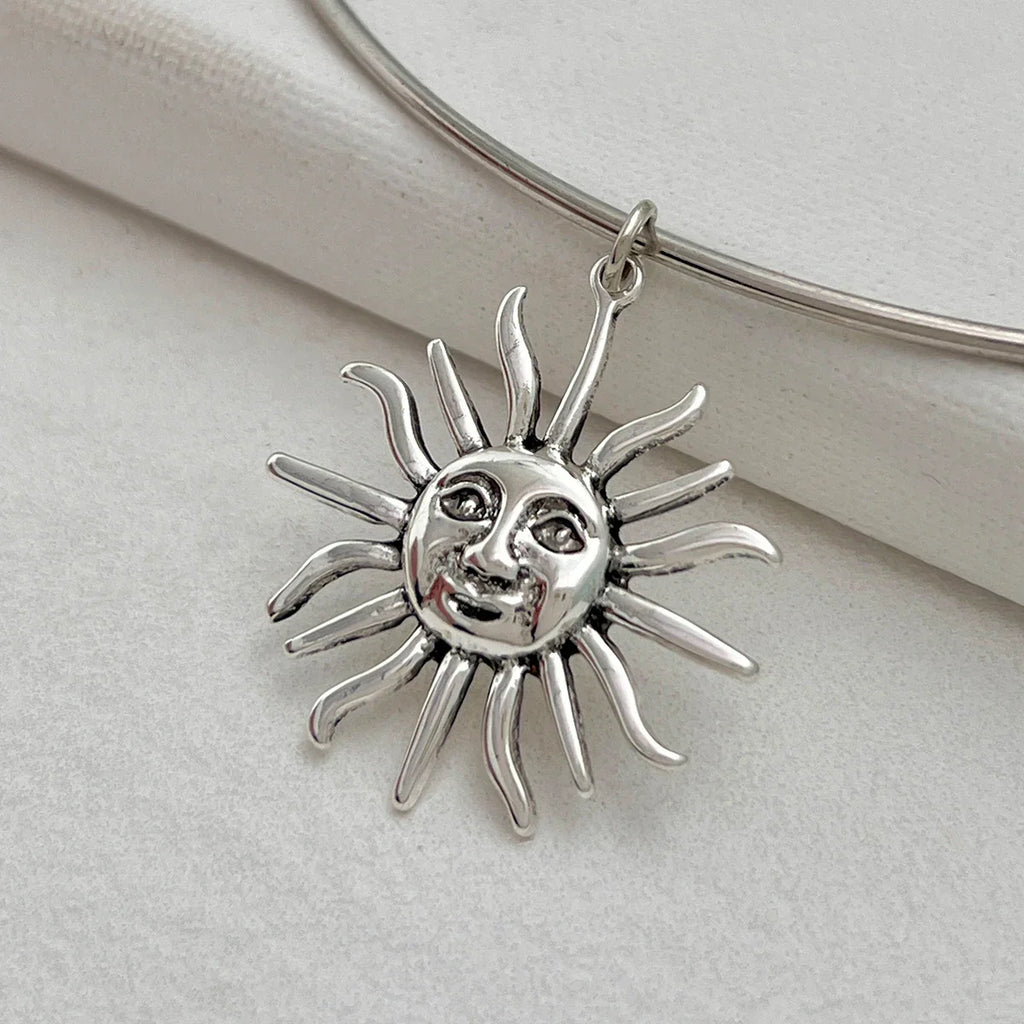 Silver Sun Pendant Choker Necklace