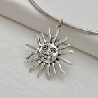 Silver Sun Pendant Choker Necklace