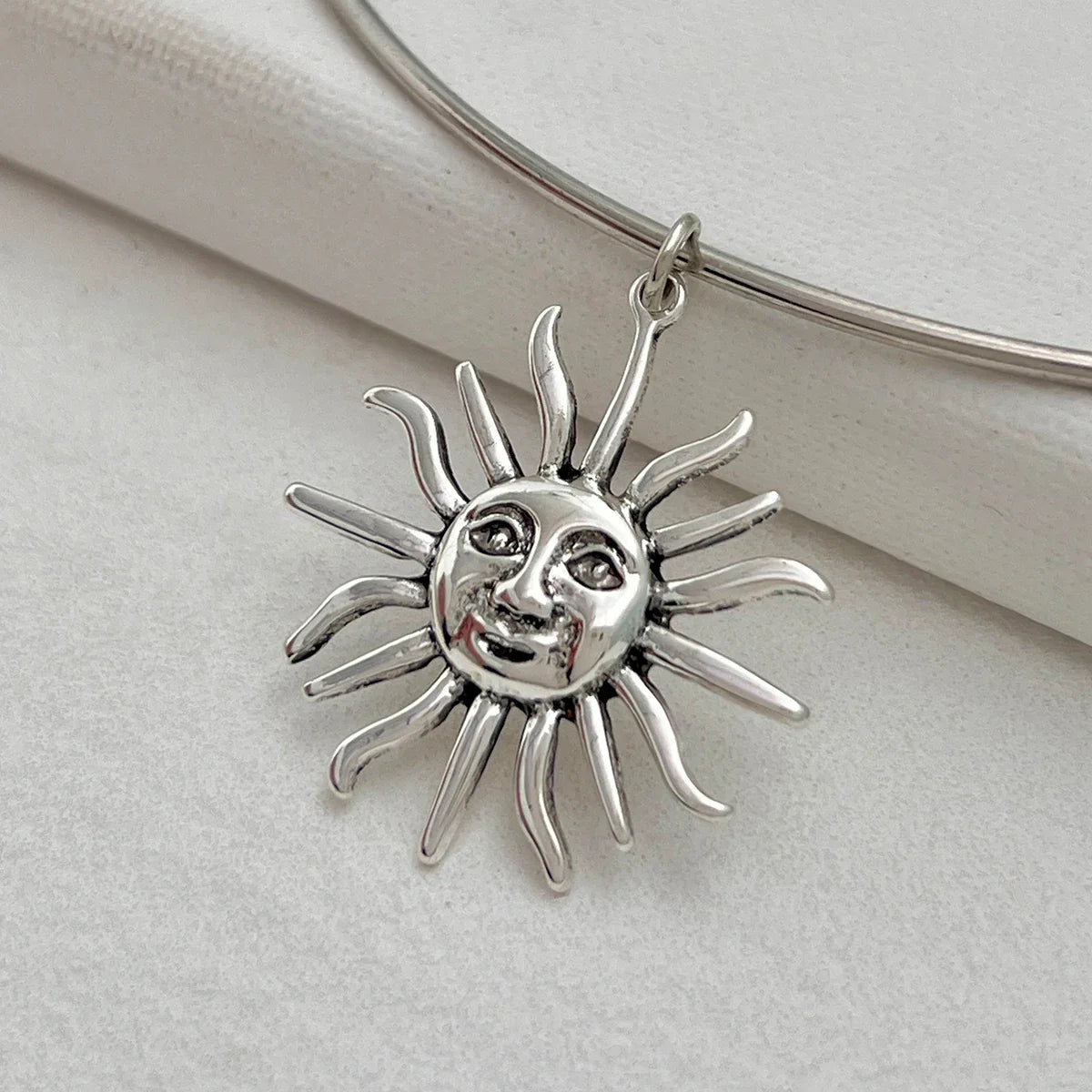 Silver Sun Pendant Choker Necklace