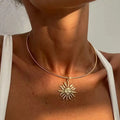 Gold Sun Pendant Choker Necklace