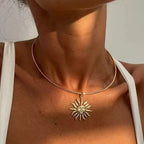 Gold Sun Pendant Choker Necklace