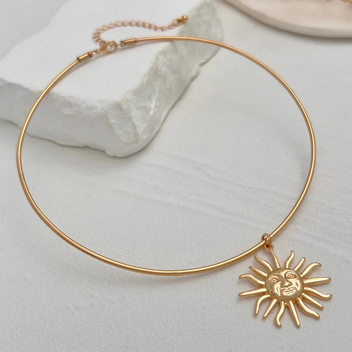 Gold Sun Pendant Choker Necklace