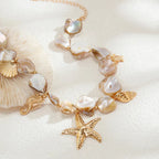 Choker Necklace with Shell and Starfish Pendants beige