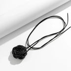 Elegant Choker Necklace with Large Black Rose Flower Pendant 1