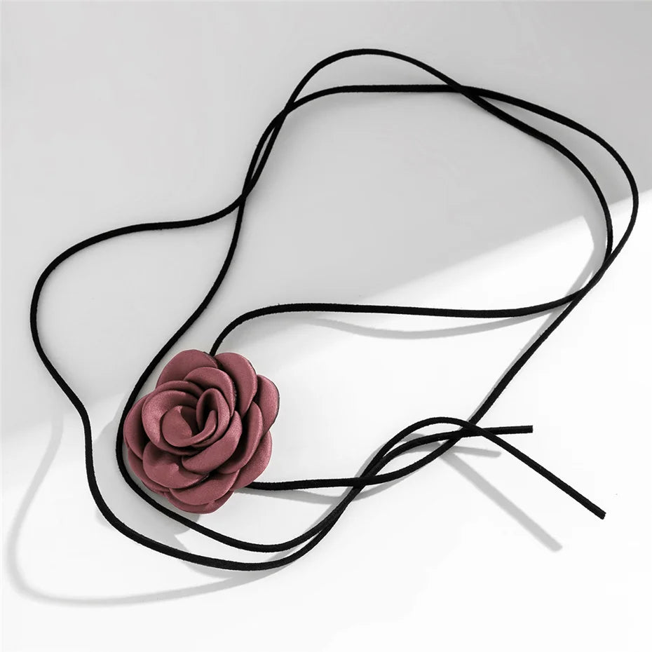 Elegant Choker Necklace with Large Lilac Rose Flower Pendant