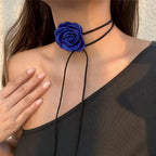 Elegant Choker Necklace with Large Blue Rose Flower Pendant 1