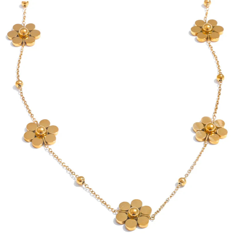 Gold Flower Pendant Choker Necklace