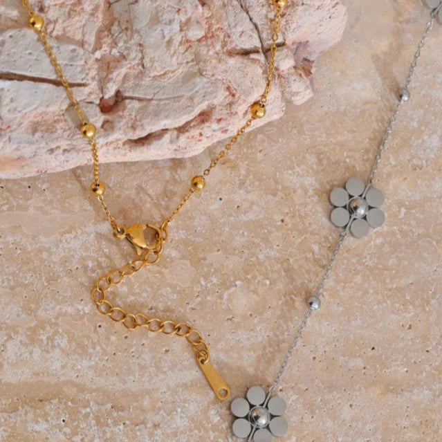 Silver Flower Pendant Choker Necklace