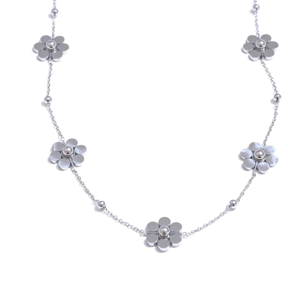 Silver Flower Pendant Choker Necklace