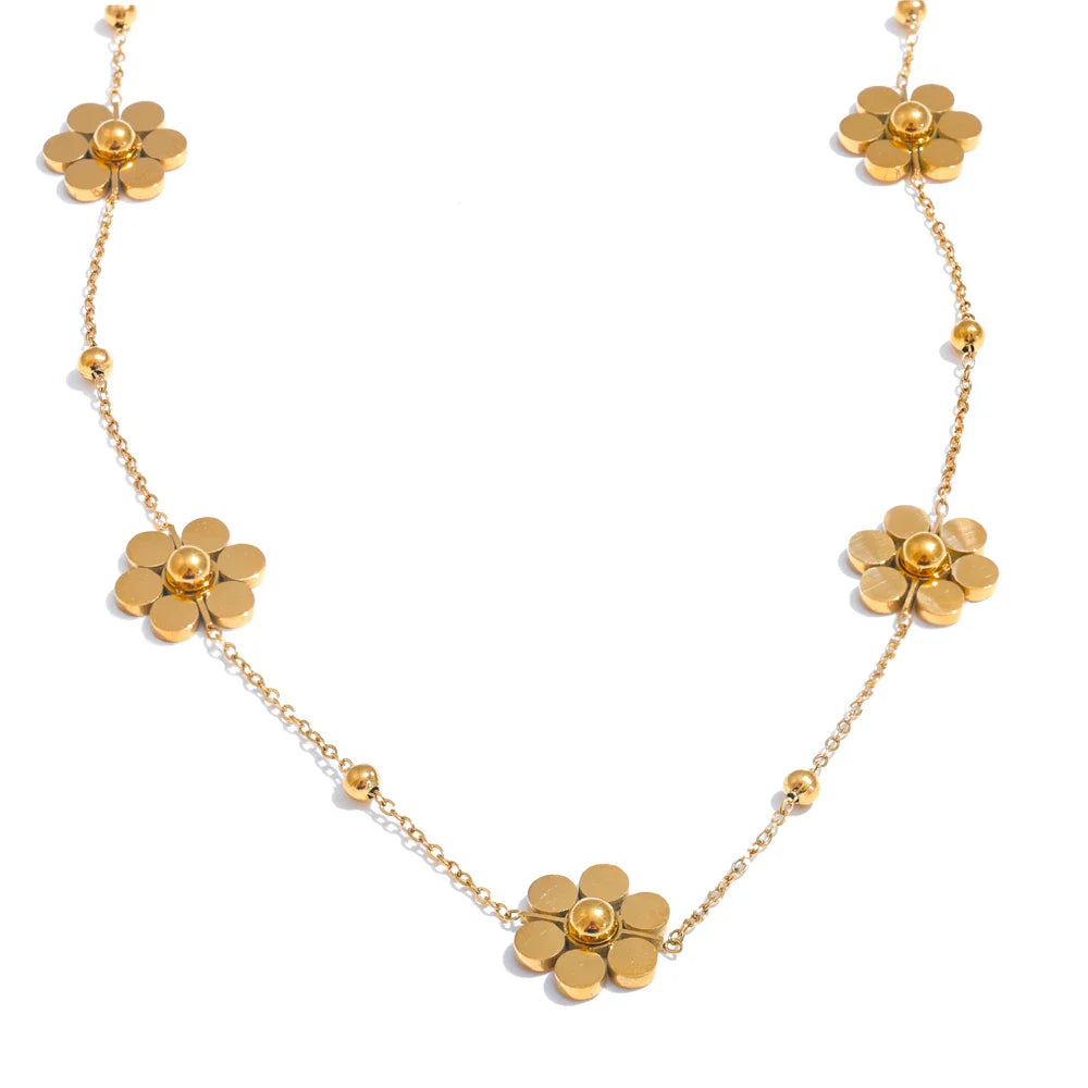 Gold Flower Pendant Choker Necklace