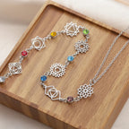 7 Chakras Zircon Stone Pendant Choker Necklace Silver