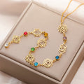 7 Chakras Zircon Stone Pendant Choker Necklace Gold