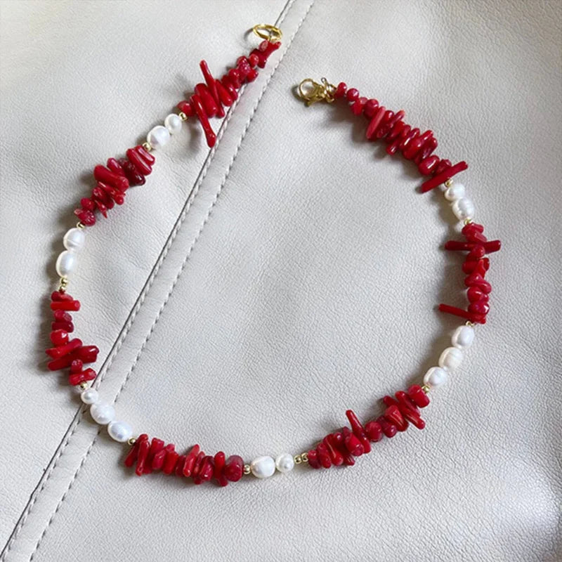 Red Coral Pendant Choker Necklace