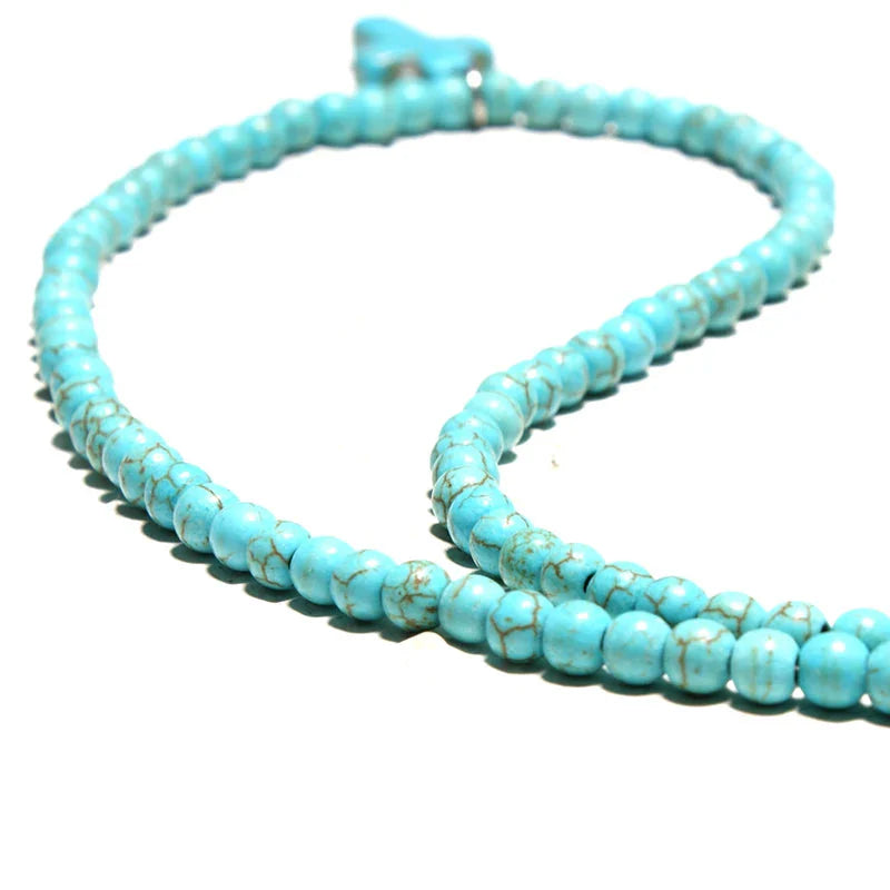 Choker Necklace Cross Pendant Natural Stone Women Blue