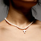 Choker Necklace Cross Pendant Natural Stone Women White