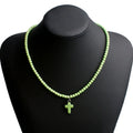 Choker Necklace Cross Pendant Natural Stone Women Green