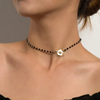 Floral Pendant Choker Necklace in Black and Gold