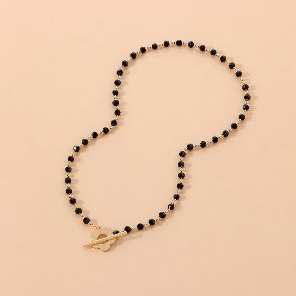 Floral Pendant Choker Necklace in Black and Silver