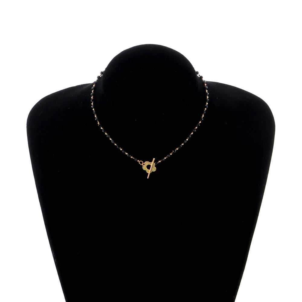 Floral Pendant Choker Necklace in Black and Gold