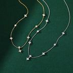 Zircon Flower Pendant Choker Necklace in Silver