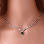 Charming Choker Necklace with Water Drop Pendant and Cubic Zirconia in Silver and Green