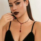 Choker Necklace Water Drop Pendant Gothic Style Black and Red