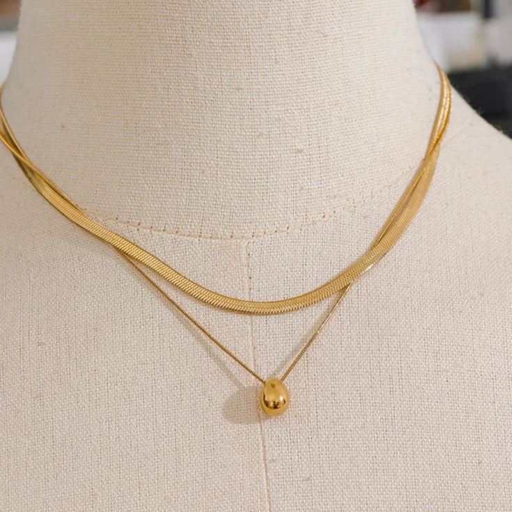 Gold Large Water Drop Pendant Choker Necklace