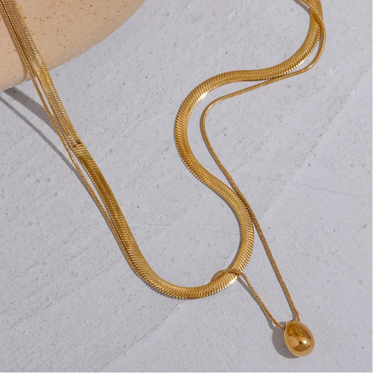 Gold Large Water Drop Pendant Choker Necklace