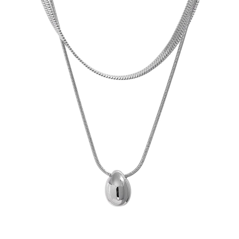 Silver Large Water Drop Pendant Choker Necklace