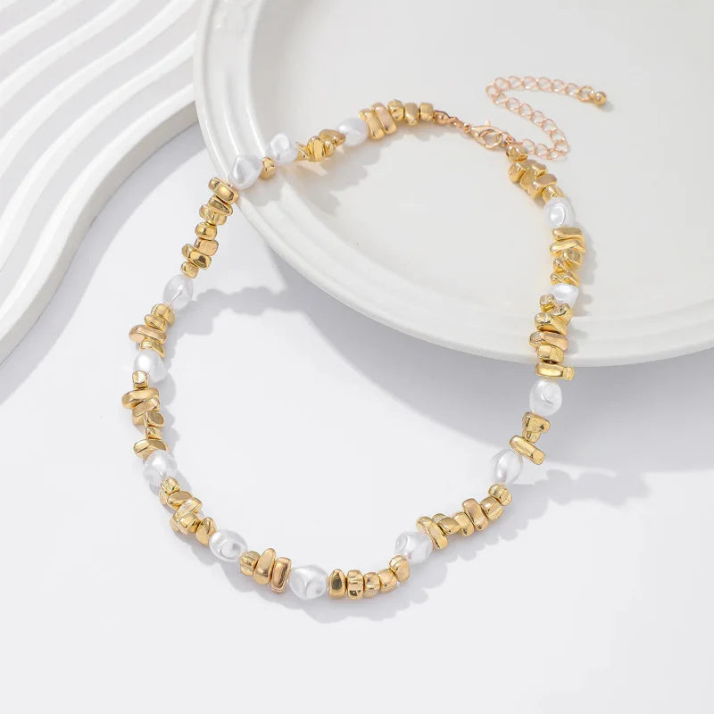 Gold Beaded Pendant Choker Necklace for Women