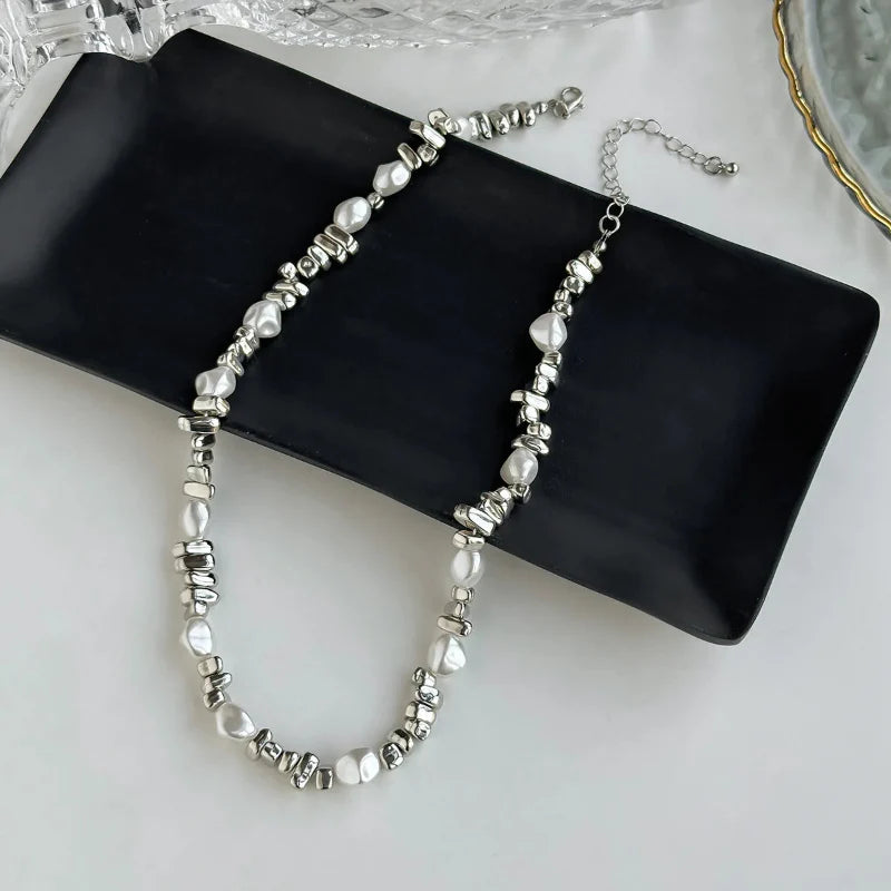 Silver Beaded Pendant Choker Necklace for Women