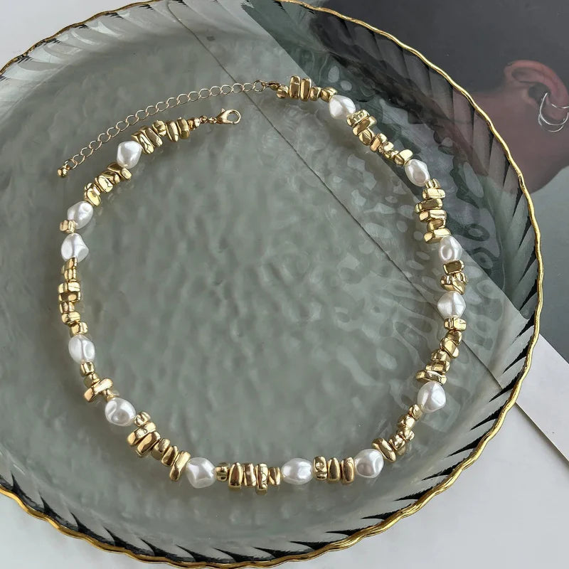 Gold Beaded Pendant Choker Necklace for Women