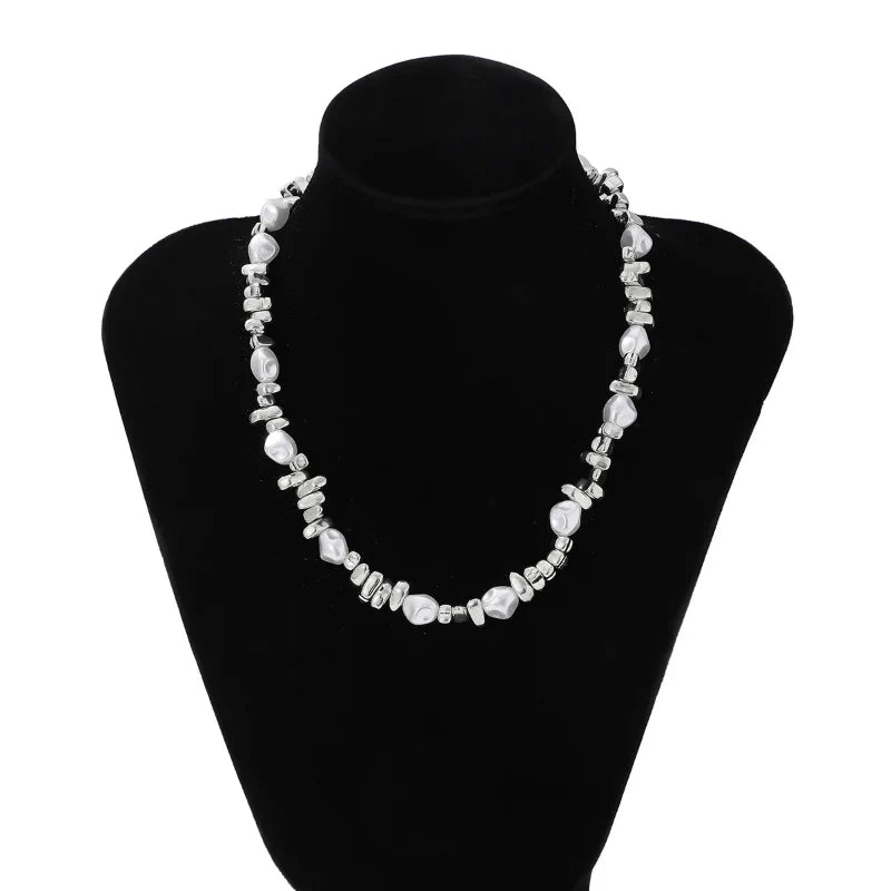 Silver Beaded Pendant Choker Necklace for Women