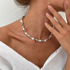 Silver Beaded Pendant Choker Necklace for Women