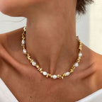 Gold Beaded Pendant Choker Necklace for Women