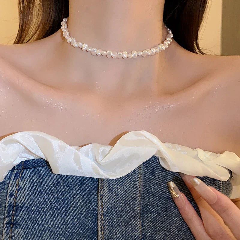 Baroque-Style Pearl Choker Necklace