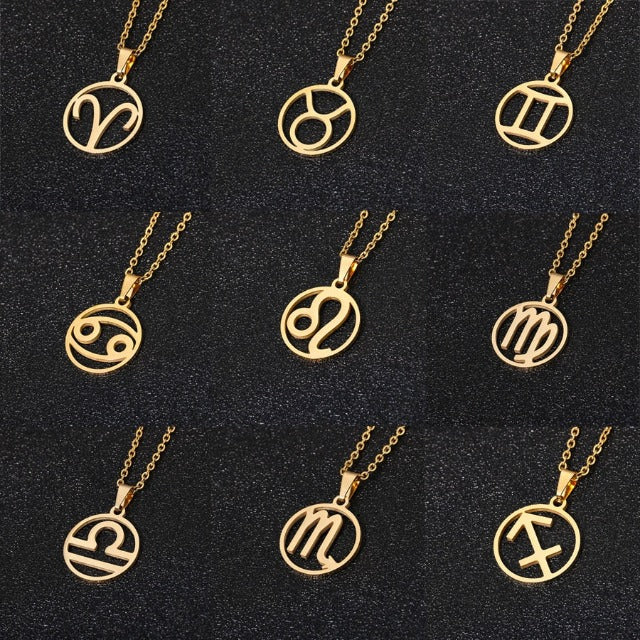 Zodiac Sign Necklace - 12 Constellation Astrology Medal Pendant for Men and Women
